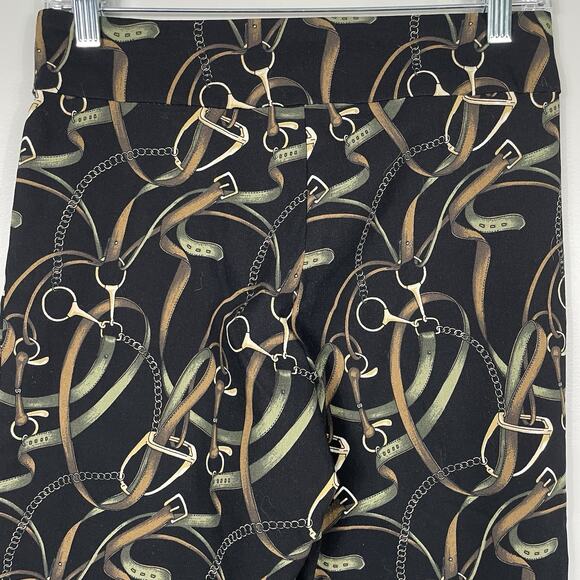 Crazy Larry Pull On Pants Women 4 Black Equestrian Tack Horse Print Stretch USA - Picture 6 of 9